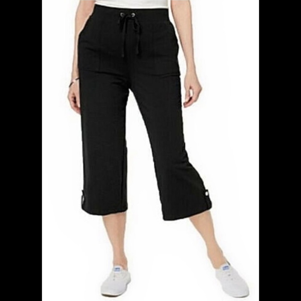 NWT karen scott Sport Terry Drawstring S Black Capri